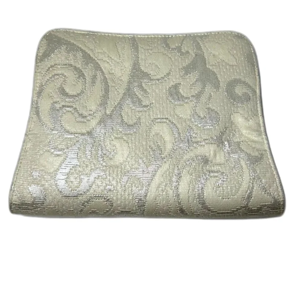 Sarah Shaw LA Ivory Silver Metallic Brocade Vintage Bridal Clutch Bag